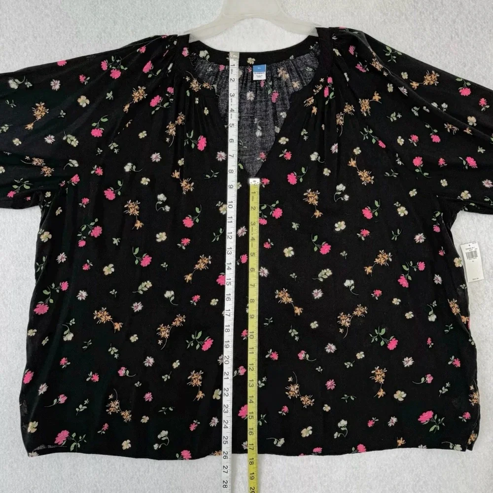 Old Navy Blouse Top Womens XL Black Multicolored Floral Poet Oversized Relax - Picture 14 of 15